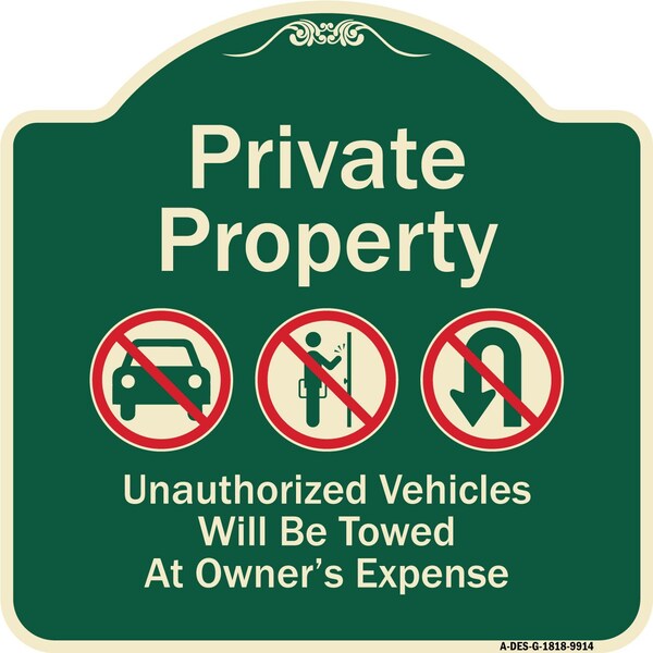 Designer Series-Private Property Unauthorized Vehicles Towed No Cars, 18" x 18", G-1818-9914